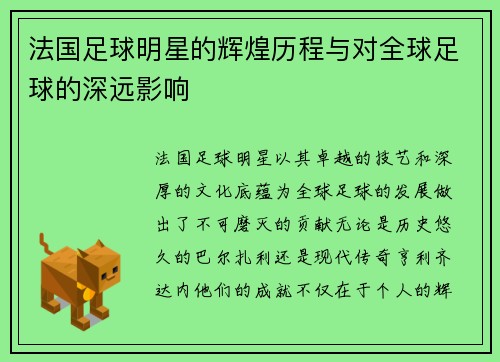 法国足球明星的辉煌历程与对全球足球的深远影响