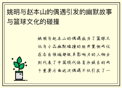 姚明与赵本山的偶遇引发的幽默故事与篮球文化的碰撞